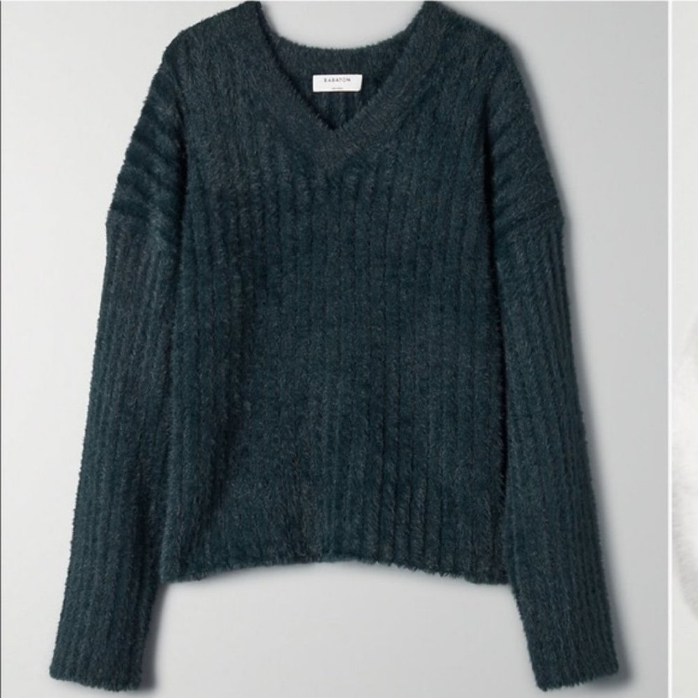 Aritzia Babaton Ulmann V-neck, wide-sleeve Sweater in Scarab